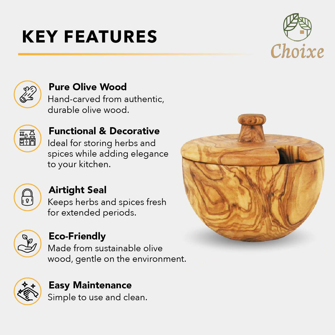 Hand Carved Mediterranean Olive Wood Canister