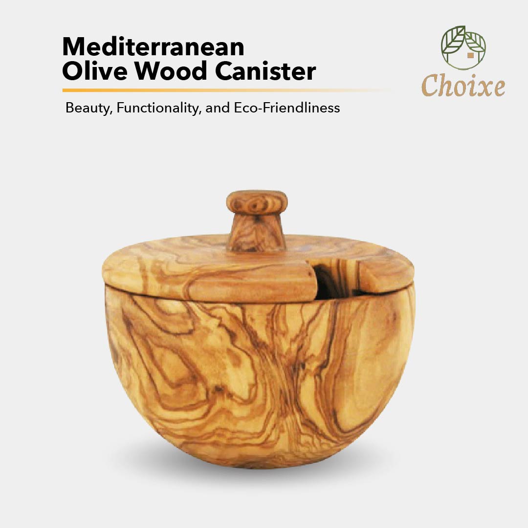 Hand Carved Mediterranean Olive Wood Canister
