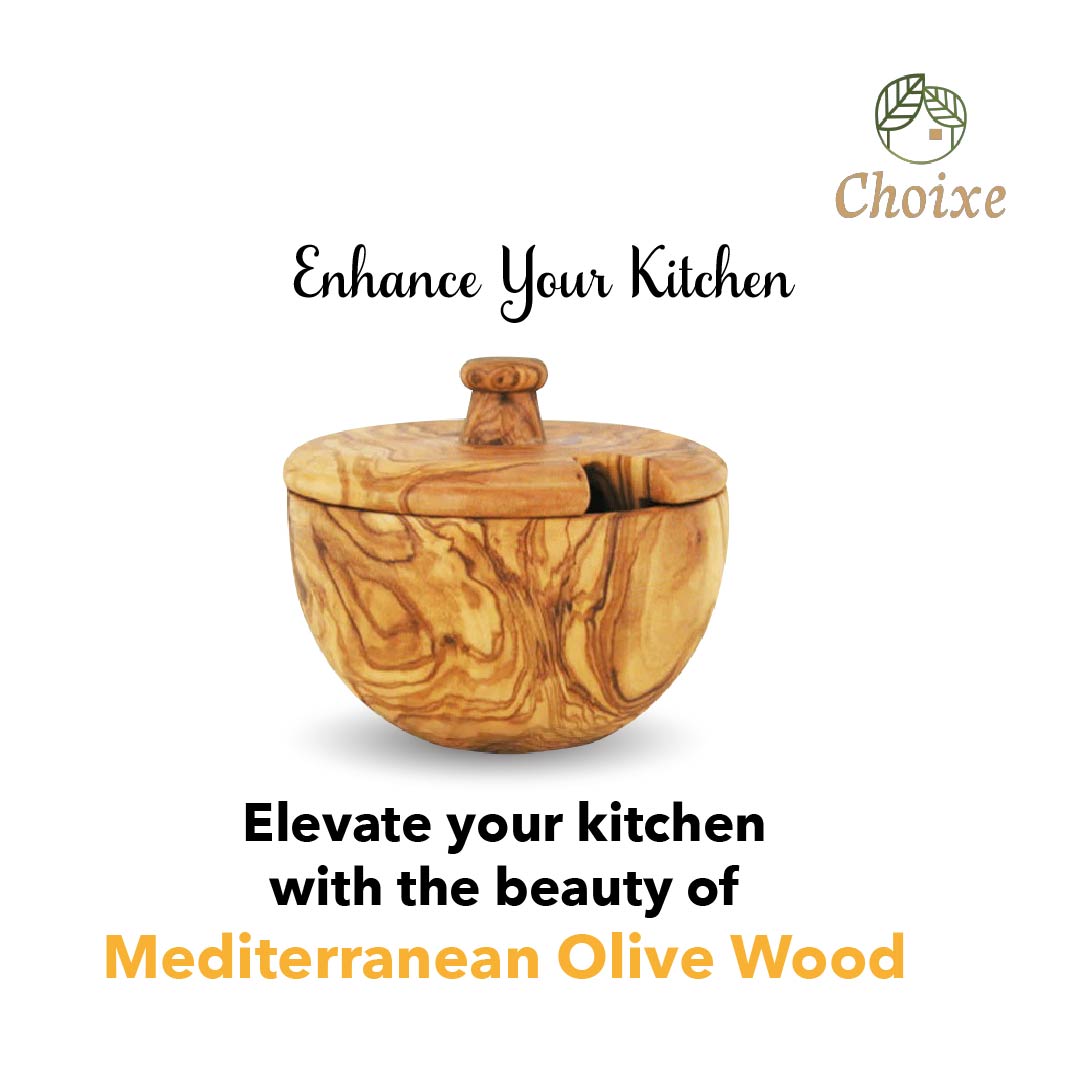 Hand Carved Mediterranean Olive Wood Canister